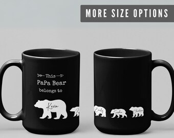 Personalizowany kubek Papa Bear, spersonalizowany kubek Papa Coffee, kubek Papa Bear Coffee, kubek Bear Dad, prezent dla taty, prezent na Dzień Ojca z imieniem dziecka