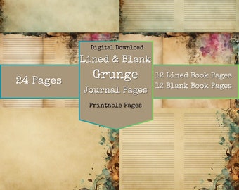 Grunge Journal Pages Lined and Blank Pages, Altered Art, Digital Papers, Junk Journal Printables, Digital Download,Digi Kit