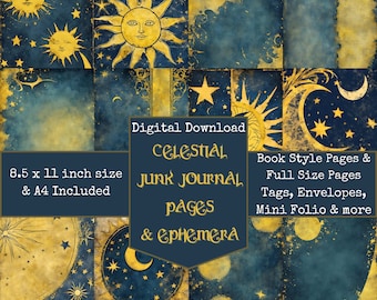 Y2k Celestial Theme Junk Journal Kit, Sun and Moon, Altered Art,Digital Papers, Junk Journal Printables, Digital Download, Digi Kit