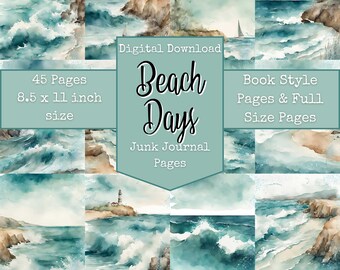 Beach Days Seashore Lighthouse Sailboat Theme Junk Journal Kit, Digital Papers, Junk Journal Printables, Digital Download, Digi Kit