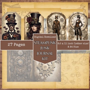Steampunk Junk Journal Pages, Digital Industrial Paper, Victorian Printable, Collage Sheet, Mechanical Scrapbook Kit, Vintage Ephemera