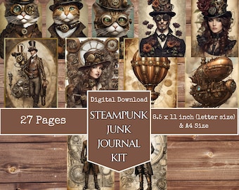 Steampunk Junk Journal Pages, Digital Industrial Paper, Victorian Printable, Collage Sheet, Mechanical Scrapbook Kit, Vintage Ephemera