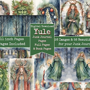 Watercolor Yule Junk Journal Pages, Holiday Junk Journal, Printable, Paper, Book, Digital, Ephemera, Winter Junk Journal, Downloadable A4