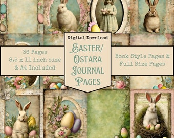 Easter Ostara Theme Junk Journal Pages, Bunnies Moss Nest Eggs, Digital Papers, Junk Journal Printables, Digital Download, Digi Kit