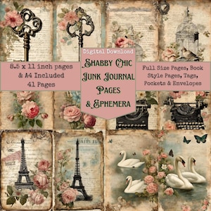 Kit de diario basura Shabby Chic, arte alterado, artículos digitales, imprimibles de diario basura, artículos de diario, descarga digital, medios mixtos, kit Digi