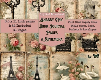 Shabby Chic Junk Journal Kit, Altered Art,Digital Papers, Junk Journal Printables,Journaling Papers, Digital Download,Mixed Media, Digi Kit