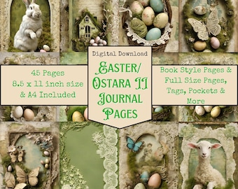 Altered Art Easter Ostara Theme Junk Journal Kit II , Bunnies Moss Nest Eggs, Digital Papers, Journal Printables, Digital Download, Digi Kit