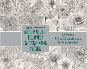 Minimalist Flower Background Pages, Botanical Background Pages, Digital Papers, Junk Journal Printables, Digital Download, Digi Kit