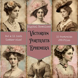 Ritratti vittoriani Effimeri, Bellezza e pizzo, Arte alterata, Documenti digitali, Stampabili del diario spazzatura, Download digitale, Kit Digi