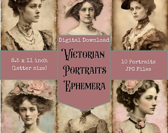 Victorian Portraits Ephemera, Beauty and Lace, Altered Art, Digital Papers, Junk Journal Printables, Digital Download, Digi Kit