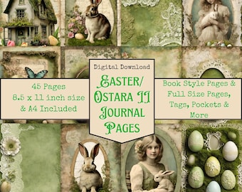 Altered Art Easter Ostara Theme Junk Journal Kit II , Bunnies Moss Nest Eggs, Digital Papers, Journal Printables, Digital Download, Digi Kit