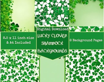 Lucky Clover, Shamrock, St Patrick's Day Background Pages, Junk Journal, Printable Pages, Book, Digital, Ephemera, High Quality