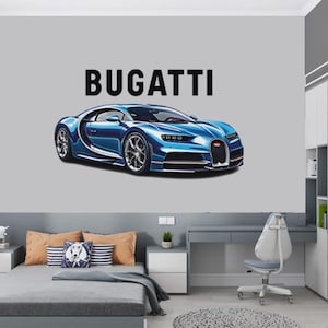 Zdejmowana winylowa naklejka ścienna Bugatti Veyron Sportowy samochód Motor World Wall Art do salonu Wystrój pokoju dziecięcego