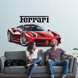 Zdejmowana naklejka ścienna Ferrari 488 z winylu, samochód sportowy, motor, świat, sztuka ścienna do salonu, wystrój pokoju dziecięcego