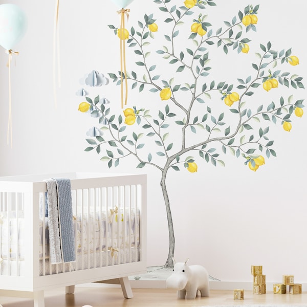 Peel and Stick Lemon Tree Wall Decal Tree Wall Art Lemon Wall Sticker For Nursery Room Decor Baby Room Decoration.