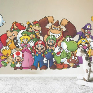 Abnehmbares Vinyl Vintage Design Super Mario und Freunde Wandaufkleber Super Mario Bros Wandaufkleber Spiele Zimmer Dekor Spielraumdekorationen