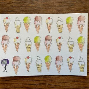 Eistüten Aquarell Sticker Bogen