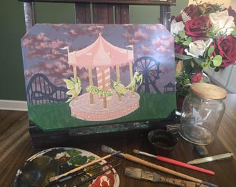 Kruipende carrousel - origineel 15 x 10" schilderij van Skylar Whitezel - acryl op hout