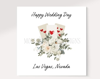 Personalised Floral Las Vegas Wedding Card - Queen of Hearts - Destination Wedding - Blank - Bride & Groom