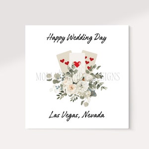Personalised Floral Las Vegas Wedding Card - Queen of Hearts - Destination Wedding - Blank - Bride & Groom