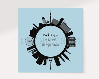 Personalised Las Vegas Wedding Card - Blue - Destination Wedding - Blank - Bride & Groom