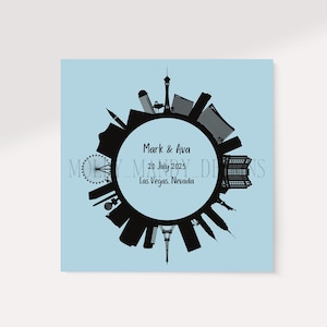 Personalised Las Vegas Wedding Card - Blue - Destination Wedding - Blank - Bride & Groom