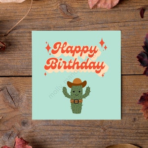 Alles Gute zum Geburtstag Cowgirl – Orange/Rosa – Kaktus – Quadratisch – Matt