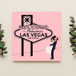 Las Vegas Wedding Card - Pink - Destination Wedding - Blank - LOVE - Bride & Groom
