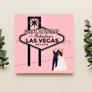 Las Vegas Wedding Card - Pink - Destination Wedding - Blank - LOVE - Bride & Groom