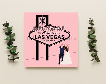 Las Vegas Wedding Card - Pink - Destination Wedding - Blank - LOVE - Bride & Groom