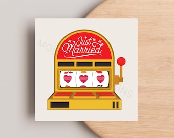 Las Vegas Hochzeitskarte: Spielautomat Just Married, Personalisiert