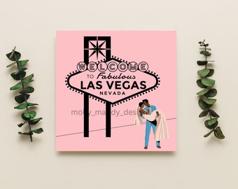 Las Vegas Wedding Card - Pink - Destination Wedding - Blank - LOVE - Bride & Groom