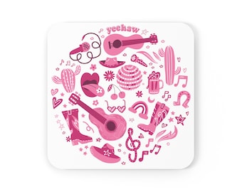 Pink & White Country Corkwood Coaster Set