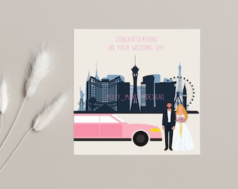 Las Vegas Wedding Card - Pink - Destination Wedding - Blank - Bride & Groom
