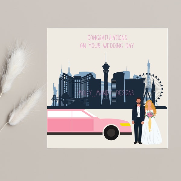 Las Vegas Wedding Card - Pink - Destination Wedding - Blank - Bride & Groom