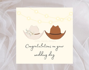 Nashville -  Cowboy - Wedding Card - Destination Wedding - Blank - Bride & Groom