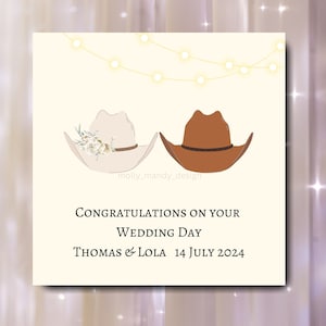 Personalisierte Nashville - Cowboyhüte - Hochzeitskarte - Hochzeit im Urlaub - Blank - Braut & Bräutigam
