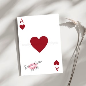 Gepersonaliseerde harten aas Las Vegas trouwkaart - hartenkoningin - bestemming bruiloft - blanco - bruid en bruidegom