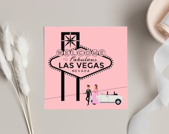 Las Vegas Wedding Card - Pink - Destination Wedding - Blank - Bride & Groom