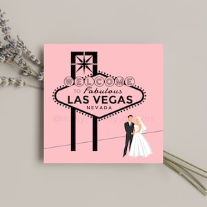 Karta ślubna Las Vegas - różowa - ślub w miejscu docelowym - pusta - panna młoda i pan młody