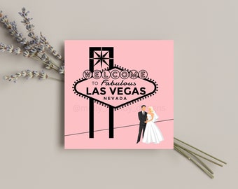 Las Vegas Wedding Card - Pink - Destination Wedding - Blank - Bride & Groom