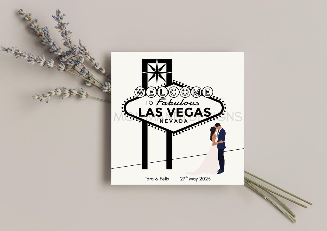 Personalised Vegas Wedding Card Destination Wedding White Etsy