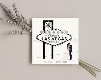 Personalisierte Vegas Hochzeitskarte - Hochzeit in Ihrer Heimat - Weiß