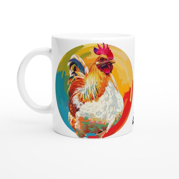 Tasse "Happy Chicken" - Pop-Art, Keramiktasse, Weiß