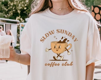 Retro Slow Sunday Coffee Club T-shirt, Aesthetic Coffee Lovers Shirt, Gift for Coffee Lover, Trendy Slow Sunday T-shirt, Coffee Club Shirt