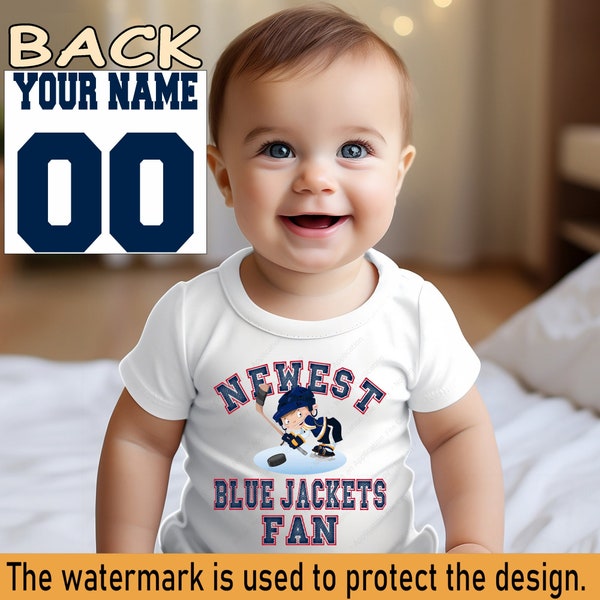 Newest Blue Jackets fan, Blue Jackets bodysuit, baby t-shirt, Columbus baby, baby shower gift, custom name and number, one piece bodysuit