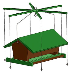 Protégez votre grande mangeoire rectangulaire/plateforme suspendue avec le modèle SBG-RX de Sparrow-B-Gone.  Disponible entièrement assemblé ou en kit.