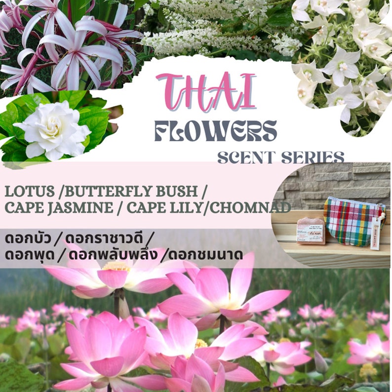 Soap Bar Gift Handmade Natural Oil Set, in Thai Pha Khao Ma Bag , Thai Butterfly-bush Flower Scent For Soften Skin Anti-Rash, 110 grams zdjęcie 4