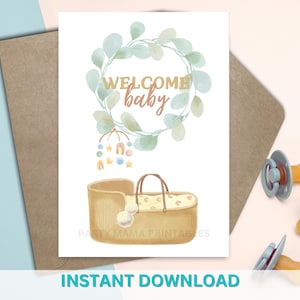 Cartão de boas-vindas para bebê Cartão de presente para bebê de gênero neutro para impressão Cartão de chá de bebê Download instantâneo