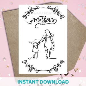 Printable Mother’s Day Card, Happy Mother’s Day, Mother and Child, Printable Greeting Card, Mom Greeting Card, Instant Download